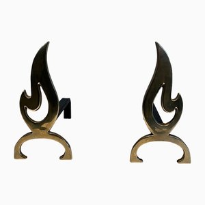 Brass Flame Andirons, 1970s, Set of 2-BA-1481489