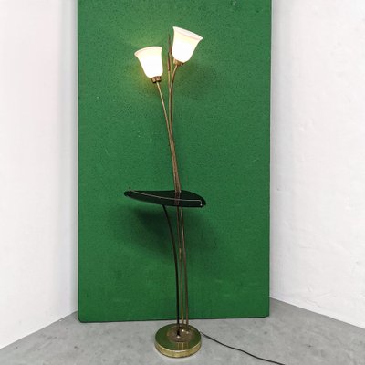 Brass Floor Lamp with Black Acrylic Glass Table and Murano Glass Shades, 1950s-PRS-1804562