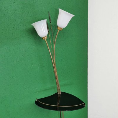 Brass Floor Lamp with Black Acrylic Glass Table and Murano Glass Shades, 1950s-PRS-1804562