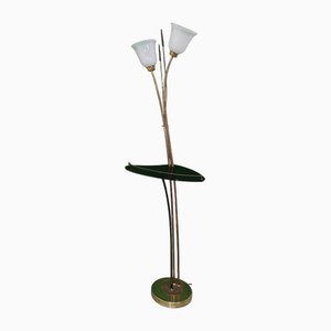 Brass Floor Lamp with Black Acrylic Glass Table and Murano Glass Shades, 1950s-PRS-1804562