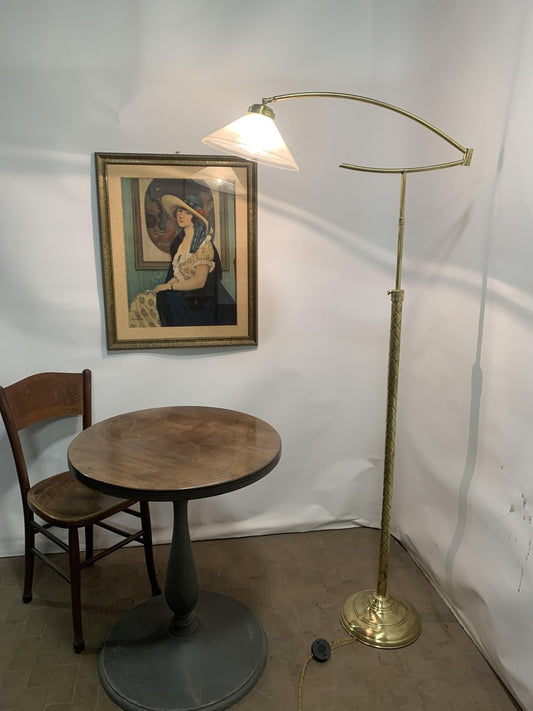 Brass Floor Lamp with Glass Lampshade, 1950s