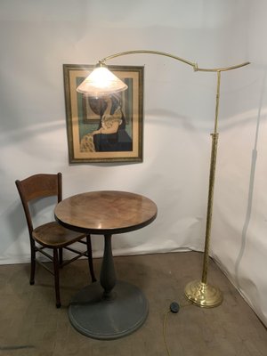 Brass Floor Lamp with Glass Lampshade, 1950s