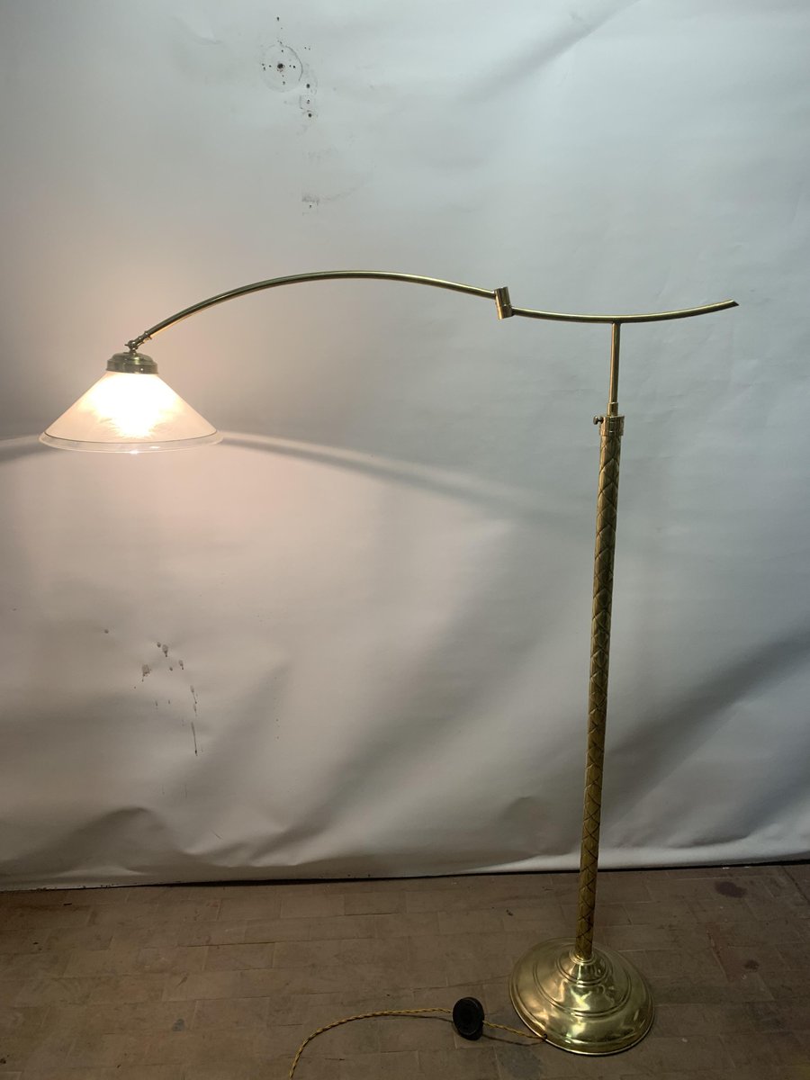 Brass Floor Lamp with Glass Lampshade, 1950s