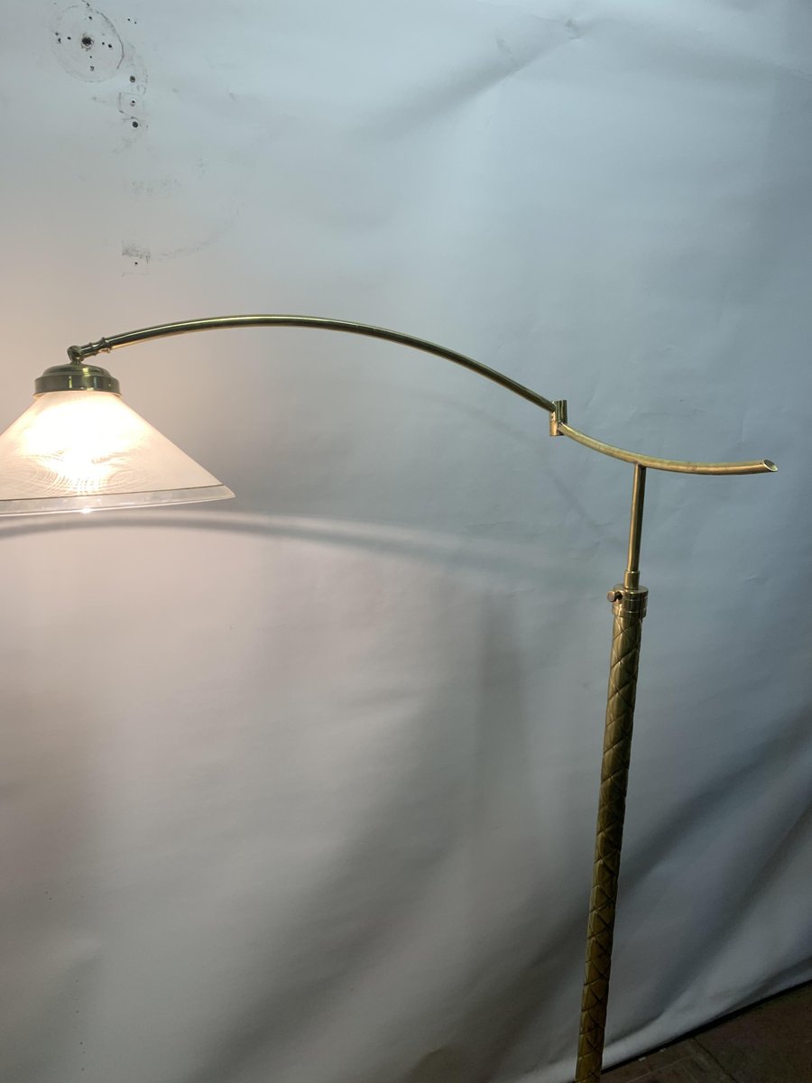 Brass Floor Lamp with Glass Lampshade, 1950s