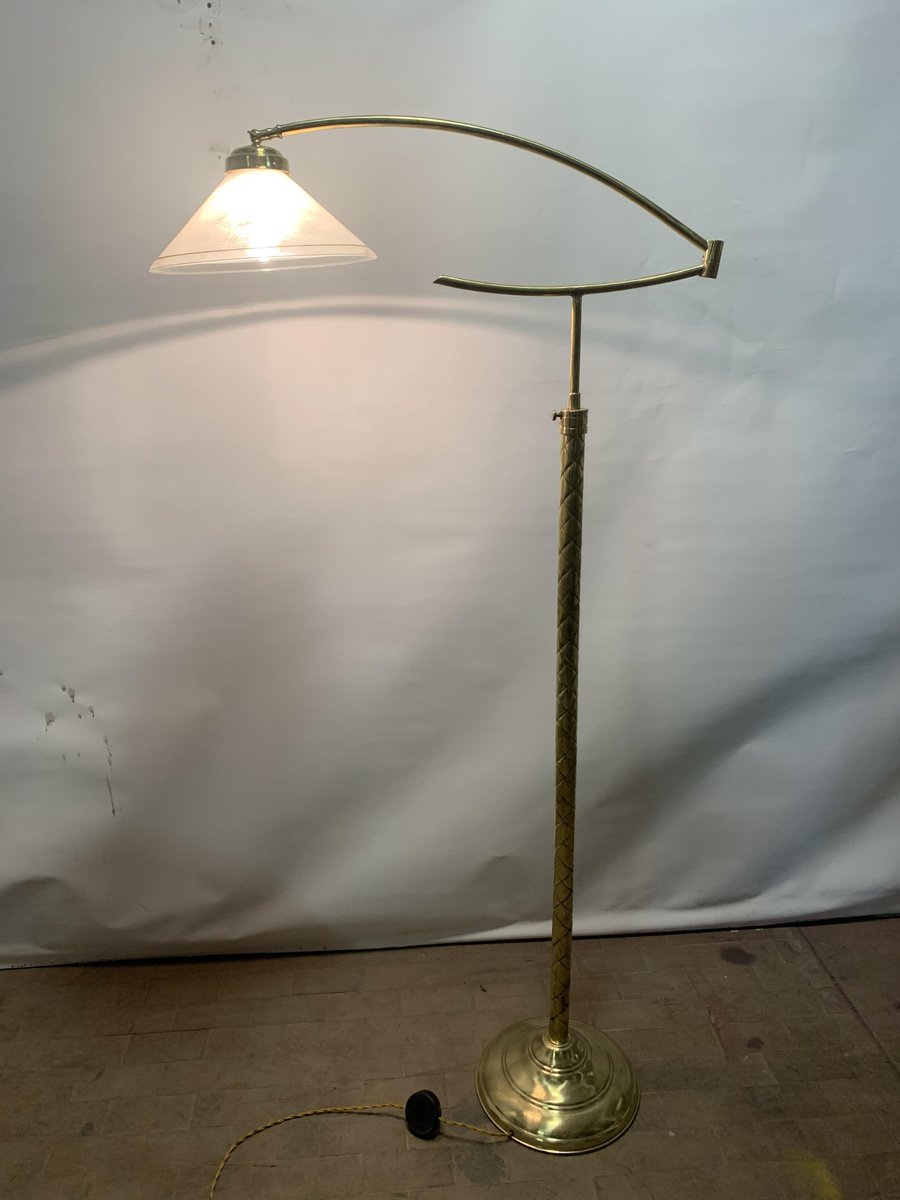 Brass Floor Lamp with Glass Lampshade, 1950s