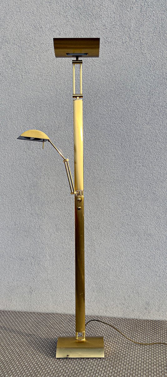 Brass Floor Lamp with Reading Arm, 1980s