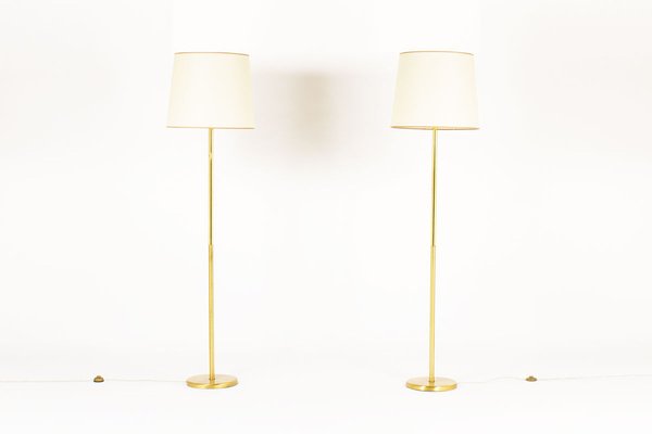 Brass Floor Lamps with Paper Lampshades, Set of 2-US-1323816