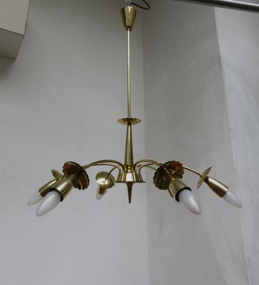 Brass Floral Ceiling Lamp, 1950s-EY-585939