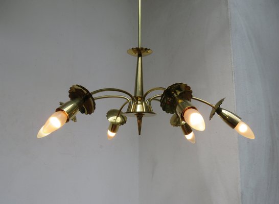 Brass Floral Ceiling Lamp, 1950s-EY-585939