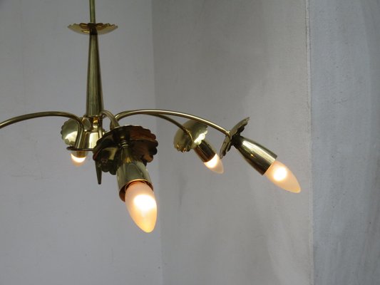 Brass Floral Ceiling Lamp, 1950s-EY-585939