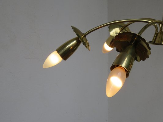 Brass Floral Ceiling Lamp, 1950s-EY-585939