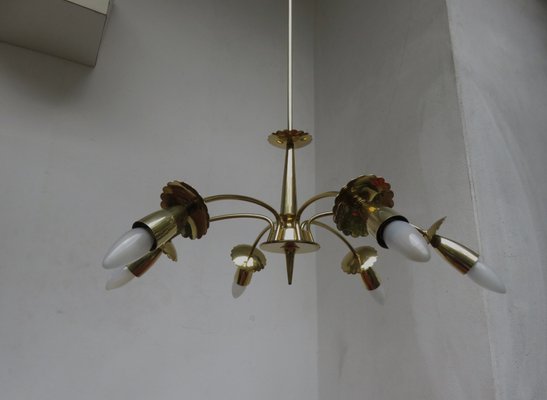 Brass Floral Ceiling Lamp, 1950s-EY-585939