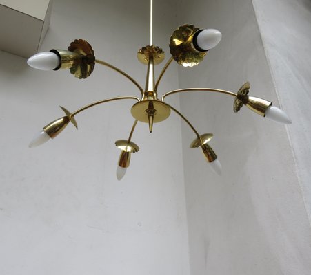 Brass Floral Ceiling Lamp, 1950s-EY-585939