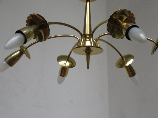 Brass Floral Ceiling Lamp, 1950s-EY-585939