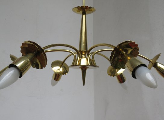 Brass Floral Ceiling Lamp, 1950s-EY-585939