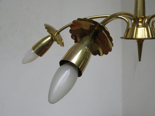 Brass Floral Ceiling Lamp, 1950s-EY-585939