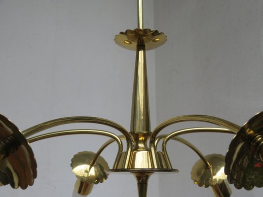 Brass Floral Ceiling Lamp, 1950s-EY-585939