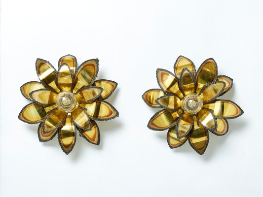 Brass Flower Wall Lights by Christian Techoueyres for Maison Jansen, 1970s, Set of 2-YJA-1155130