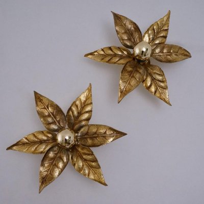 Brass Flowers Wall Lights from Willy Daro, 1970s-VDW-1358394