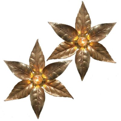 Brass Flowers Wall Lights from Willy Daro, 1970s-VDW-1358394