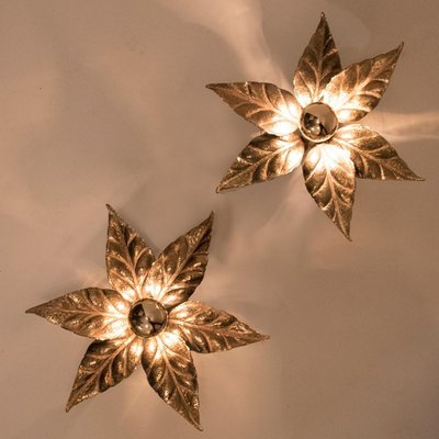 Brass Flowers Wall Lights from Willy Daro, 1970s-VDW-1358394