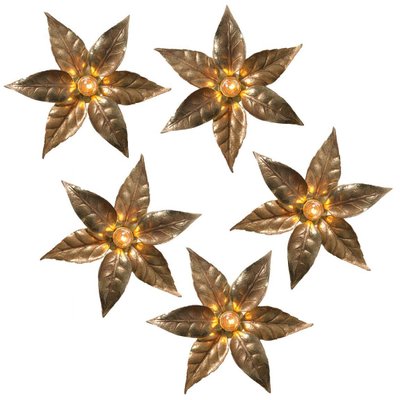 Brass Flowers Wall Lights from Willy Daro, 1970s-VDW-1358394