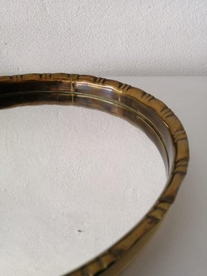 Brass Frame Round Wall Mirror with Leather and Metal Hanger Detail, 1960s-RDS-1147826