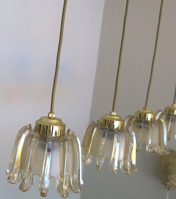 Brass & Frosted Amber Glass Pendant Lights from Doria Leuchten, 1960s, Set of 5-ED-1732231