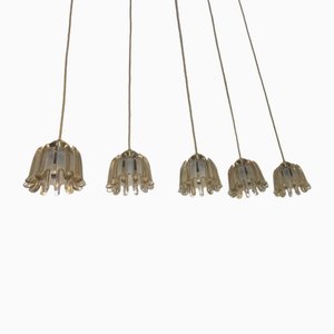 Brass & Frosted Amber Glass Pendant Lights from Doria Leuchten, 1960s, Set of 5-ED-1732231