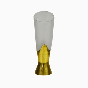 Brass & Frosted Glass Flower Vase by Max Ingrand for Fontana Arte, 1950s-FWM-887958