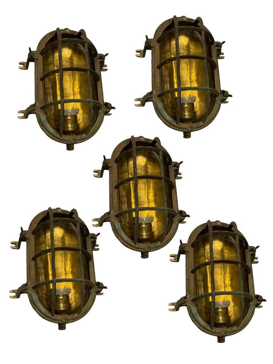 Brass Garden Nautical Sconces, 1940s, Set of 5