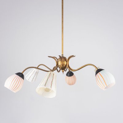 Brass & Glass 6-Light Pendant Lamp, 1950s-ZLY-914304