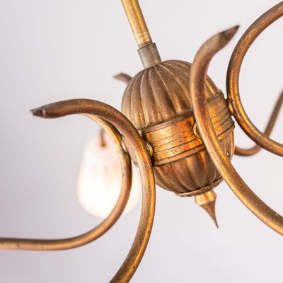 Brass & Glass 6-Light Pendant Lamp, 1950s-ZLY-914304