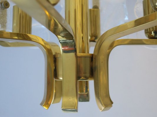 Brass & Glass Acanthus Leaf Chandelier by Carl Fagerlund for Orrefors, Sweden, 1960s-ED-1733140