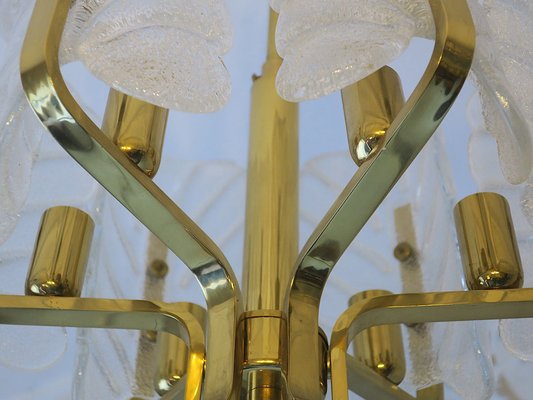 Brass & Glass Acanthus Leaf Chandelier by Carl Fagerlund for Orrefors, Sweden, 1960s-ED-1733140