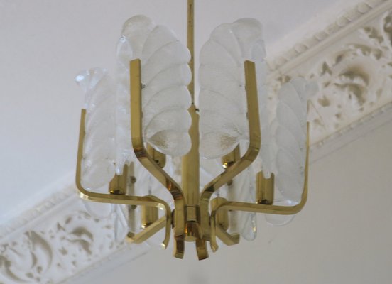 Brass & Glass Acanthus Leaf Chandelier by Carl Fagerlund for Orrefors, Sweden, 1960s-ED-1733140