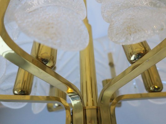 Brass & Glass Acanthus Leaf Chandelier by Carl Fagerlund for Orrefors, Sweden, 1960s-ED-1733140