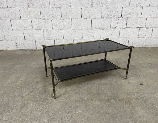 Brass, Glass and Leather Coffee Table, 1950s-PB-1700262