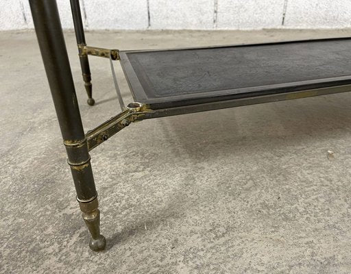 Brass, Glass and Leather Coffee Table, 1950s-PB-1700262