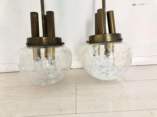 Brass & Glass Ceiling Lamps, 1950s, Set of 2-ZLY-623186