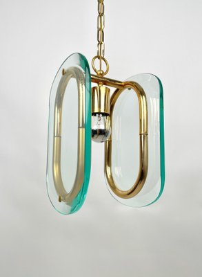 Brass & Glass Ceiling Light, Italy, 1970s-LYQ-1171395