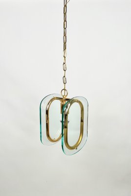 Brass & Glass Ceiling Light, Italy, 1970s-LYQ-1171395