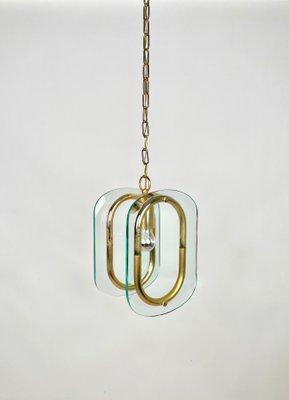 Brass & Glass Ceiling Light, Italy, 1970s-LYQ-1171395