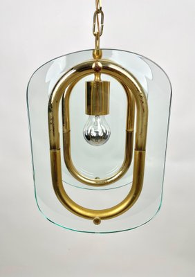 Brass & Glass Ceiling Light, Italy, 1970s-LYQ-1171395