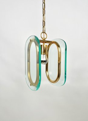 Brass & Glass Ceiling Light, Italy, 1970s-LYQ-1171395