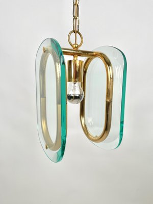 Brass & Glass Ceiling Light, Italy, 1970s-LYQ-1171395