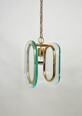 Brass & Glass Ceiling Light, Italy, 1970s-LYQ-1171395