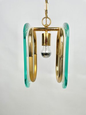 Brass & Glass Ceiling Light, Italy, 1970s-LYQ-1171395