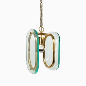 Brass & Glass Ceiling Light, Italy, 1970s-LYQ-1171395