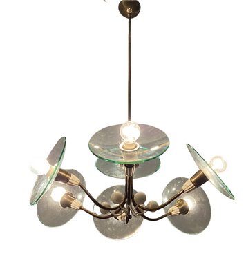 Brass Glass Chandelier by Pietro Chiesa for Fontana Arte, 1940s-JJC-1138811